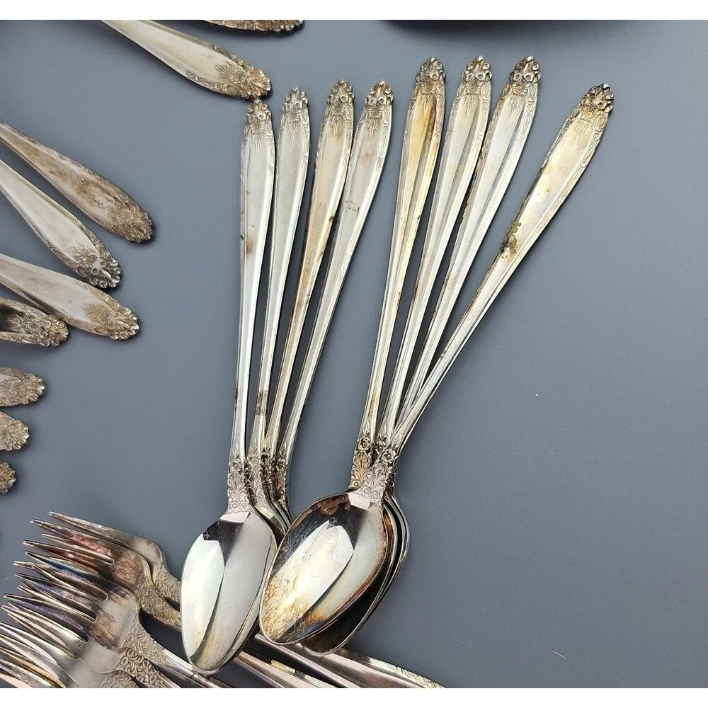 59 Piece Silver Plate Nickel Silver Spoons Knives Forks Serving Japan